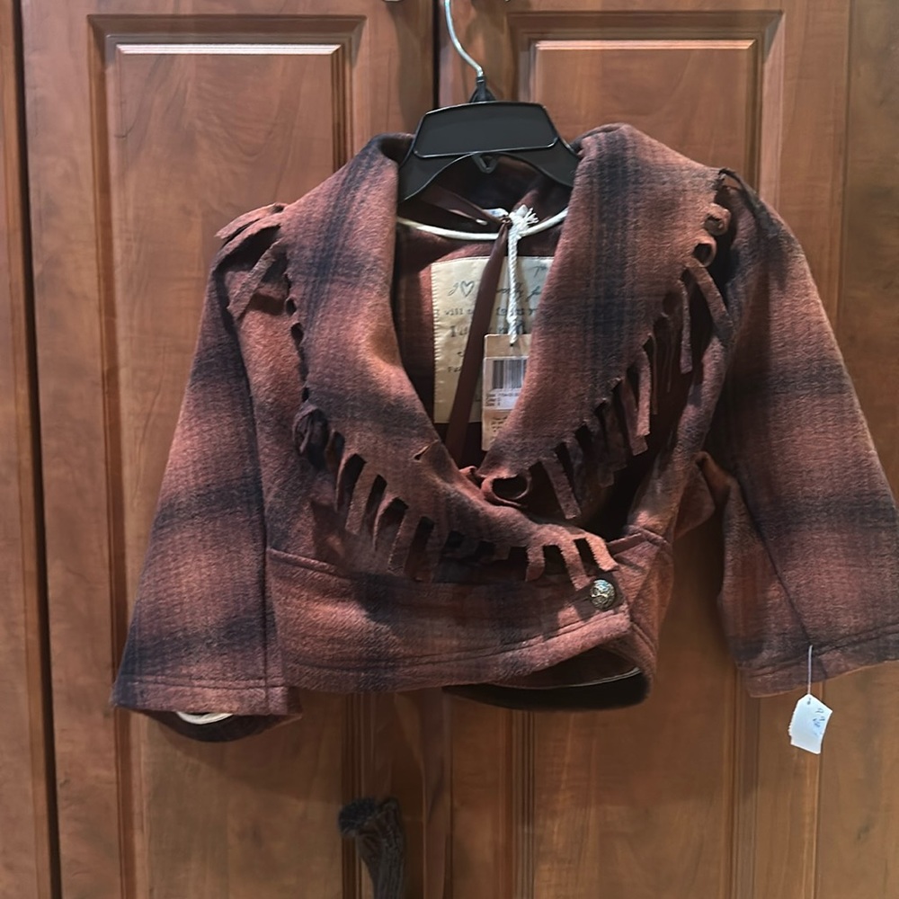 Scotch R’Belle Plaid Fringed Jacket with Mittens- Size 8 - NWT